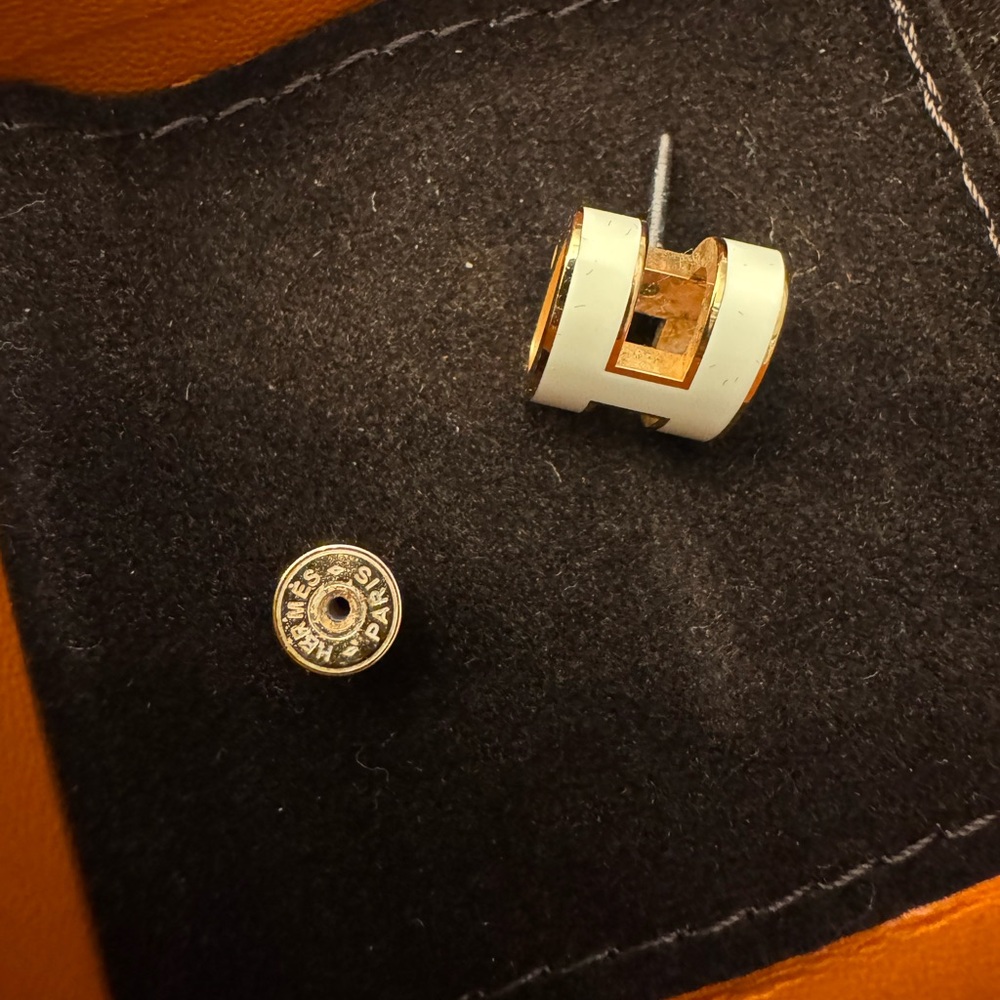 Hermes Pop H Gold and White Earrings - Picture 2 of 6